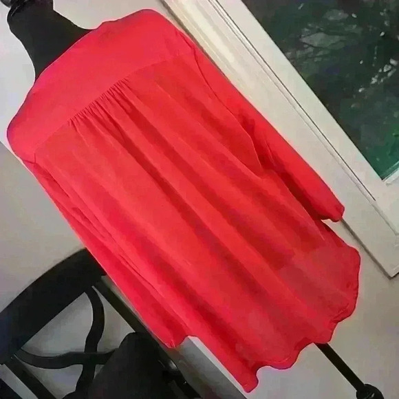 Red button front polo neck tunic - Picture 3 of 6